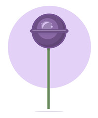 Cartoon violet lollipop. Flat style. Candy Icon.