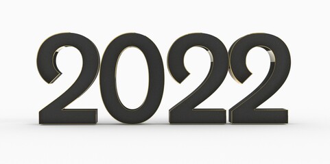 Gold number 2022 isolated on white background. 3d illustration
