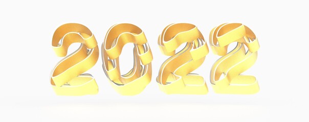 Gold number 2022 isolated on white background. 3d illustration