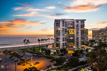 Coronado Beach and downtown San Diego views from Coronado Shores condos - obrazy, fototapety, plakaty