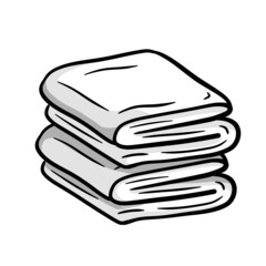 Folded towel or cloth. Stack of fabric. Line drawing. Isolated cartoon black and white illustration. Packed neat clothes