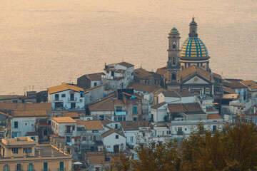 Vietri sul Mare Amalfi coast, view at dawn and detail of the cathedral