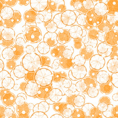 Summer illustration with oranges and limes. Seamlees pattern with colorful fruits on white background. Food concept. Template design for invitation, poster, card, fabric, textile