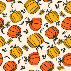 orange and yellow pumkin seamless pattern cantoon style