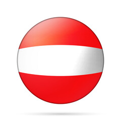 Glass light ball with flag of Austria. Round sphere, template icon. Austrian national symbol. Glossy realistic ball, 3D abstract vector illustration highlighted on a white background. Big bubble