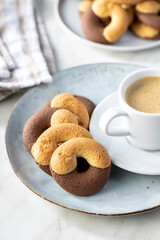 Sweet round biscuits. Cookies with double flavor