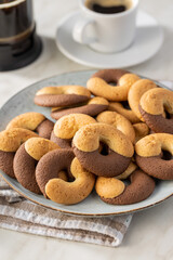 Sweet round biscuits. Cookies with double flavor
