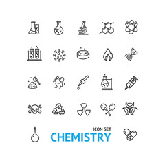 Chemistry Lab Sign Black Thin Line Icon Set. Vector