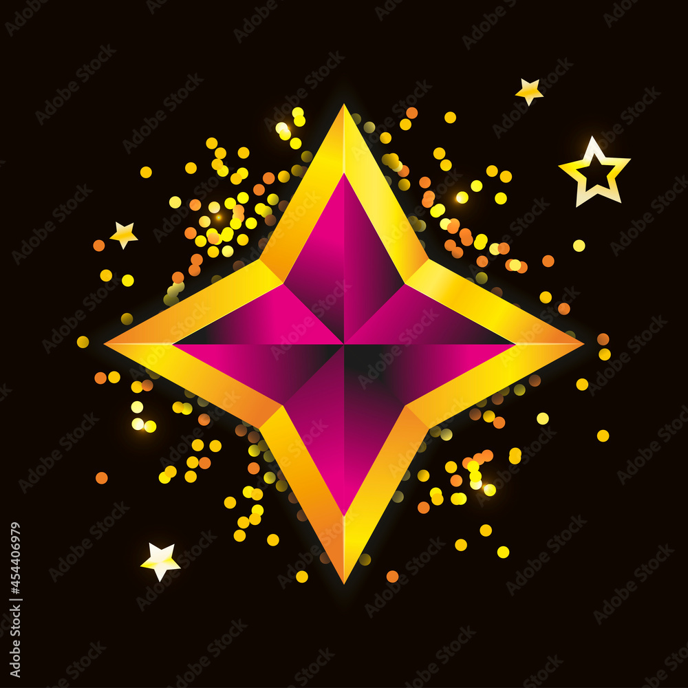 Poster Shiny Gold Star. Christmas Illustration for design on white background