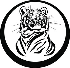 The tiger's head. Vector Illustration of an animal predator. A relative of a cat, leopard, lion, panther, lynx or cougar	