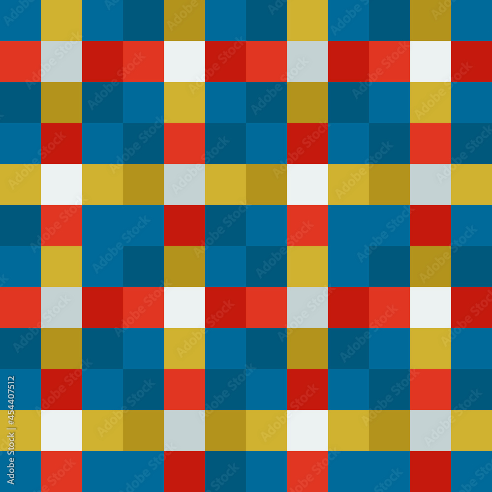 Aufkleber Blue and red and yellow squares make repeated sample. Vector pixel pattern.