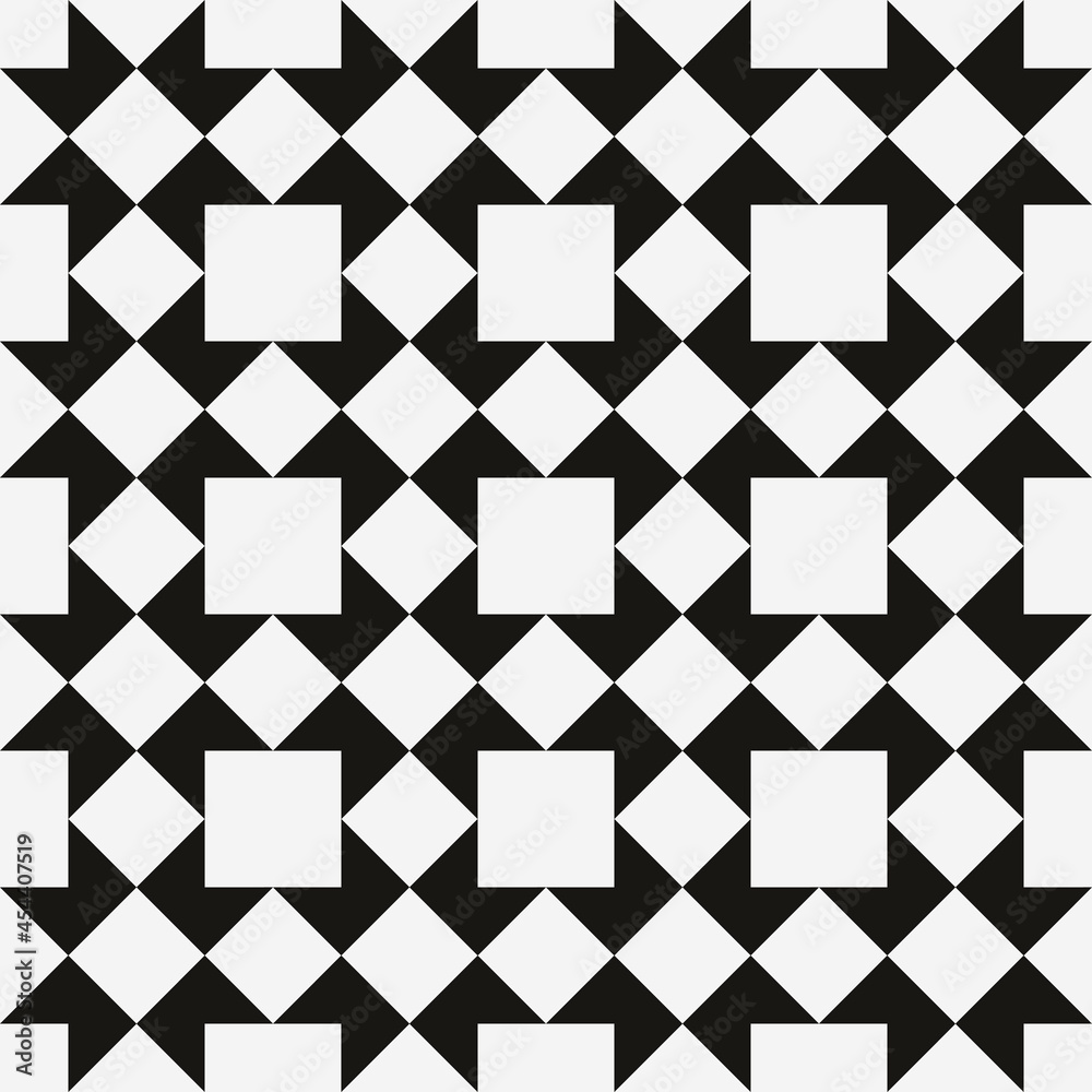 Poster white squares and rhombs. black background. vector.