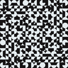 Black and white quarters of circle. Vector repeated shapes mosaic and decor broken tiles.