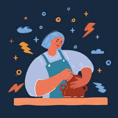 Vector illustration of Illustration of a Girl Working on a Sculpture over dark backround.