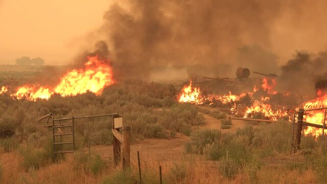 2021 - The Dixie Fire burns on a rural property in Northern California.
