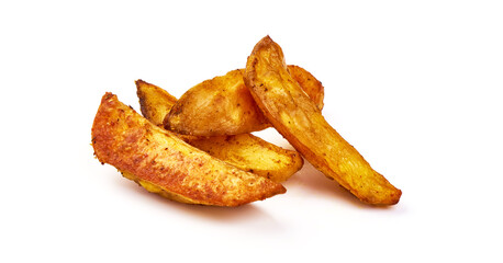 Baked Potato Wedges, isolated on white background.