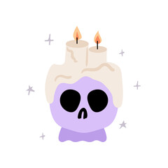 Cute halloween illustration with scull and candles. Isolated on a white background. Day of the dead. Dia de los muertos