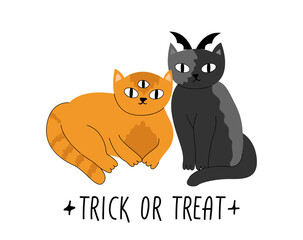 Cute halloween cats. Vector hand drawn illustration. Trick or treat