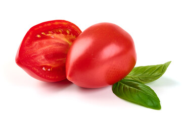 Fresh juicy tomatoes, isolated on white background.