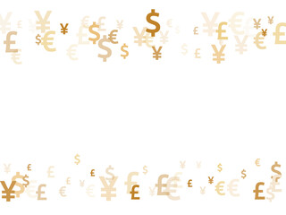 Euro dollar pound yen gold symbols flying money vector background. Deposit pattern. Currency tokens