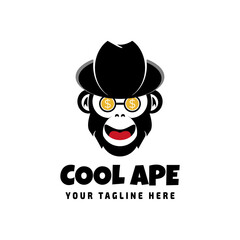 ape mascot logo design with a cool appearance wearing a cowboy hat, dollar glasses, successful businessman, businessman.