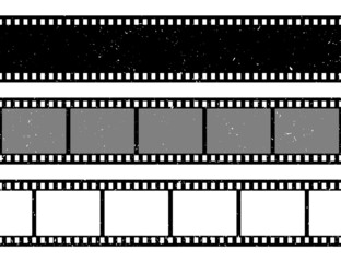 Grunge film strips collection. Old retro cinema movie strip. Video recording. Vector illustration.