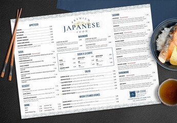 Landscape Food Menu Layout for Japanese Sushi Restaurant