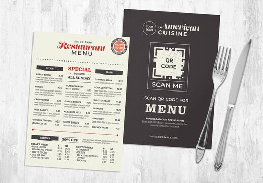 Restaurant Menu Flyer with QR Code Placeholder