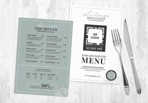 Elegant Restaurant Menu Flyer with QR Code Placeholder