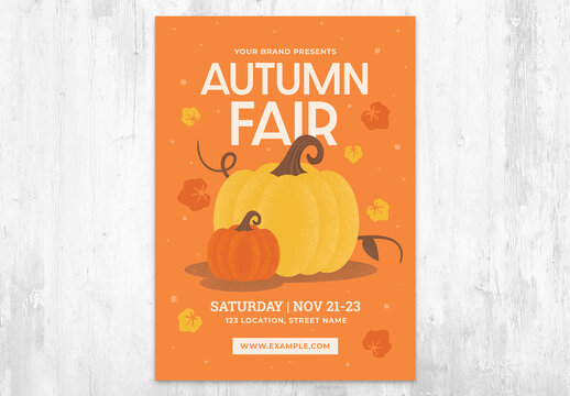 Autumn Fall Fair Flyer with Pumpkin Illustrations for Thanksgiving Events