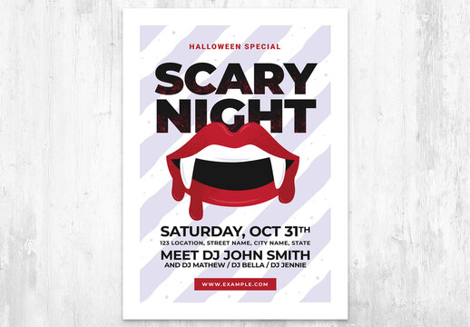 Halloween Party Flyer with Vampire Teeth Illustration