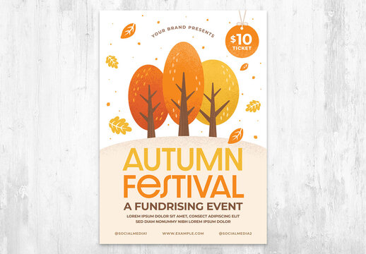 Autumn Festival Flyer with Fall Leaves & Orange Trees