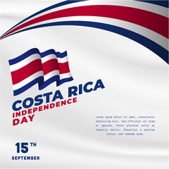 Square Banner illustration of Costa Rica independence day celebration. Waving flag and hands clenched. Vector illustration.