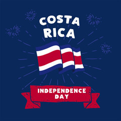 Square Banner illustration of Costa Rica independence day celebration. Waving flag and hands clenched. Vector illustration.