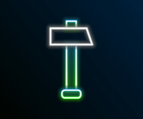 Glowing neon line Hammer icon isolated on black background. Tool for repair. Colorful outline concept. Vector