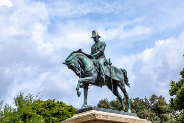 Fototapeta na wymiar public park Giardino in Rome with rider statue of Carlo Alberto In Rome