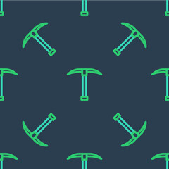 Line Pickaxe icon isolated seamless pattern on blue background. Vector