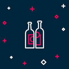 Line Bottles of wine icon isolated on blue background. Colorful outline concept. Vector
