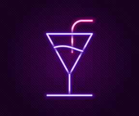 Glowing neon line Cocktail icon isolated on black background. Colorful outline concept. Vector