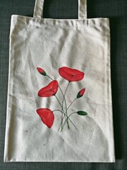 Red Poppies bouquet - illustration painted on a bag. 