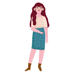 young woman in skirt