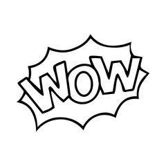 Vector wow comics icon. Hand drawn cloud speech bubble element with wow text. Comic doodle sketch style illustration.