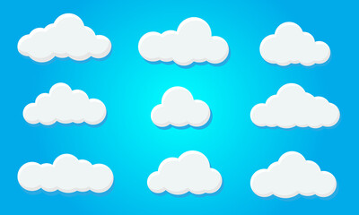 Clouds icon set isolated on blue background. Logo and sign. Cloud technologies. Simple modern design. Flat style vector illustration
