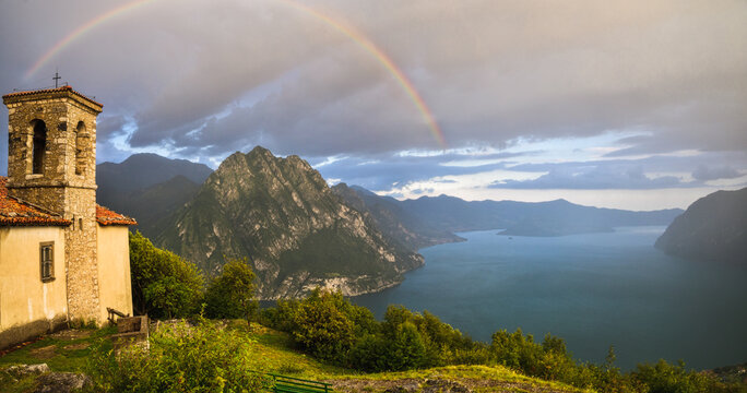 Iseo lake view from San Defendente hill, Bergamo province, Lombardy district, Italy