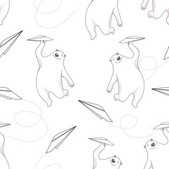 Polar bears and paper planes. Cute childish pattern. Seamless vector illustration for children. Print for textiles, wallpapers, scrapbooking and any of your purposes.