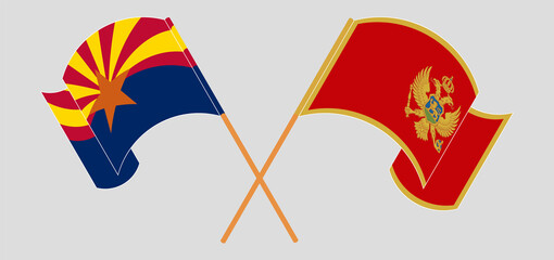 Crossed and waving flags of the State of Arizona and Montenegro