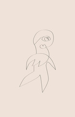 Minimal Modern Art Vector, Abstract Woman Drawing in Continuous Black Lines, Ideal for Abstract Sixties Decor
