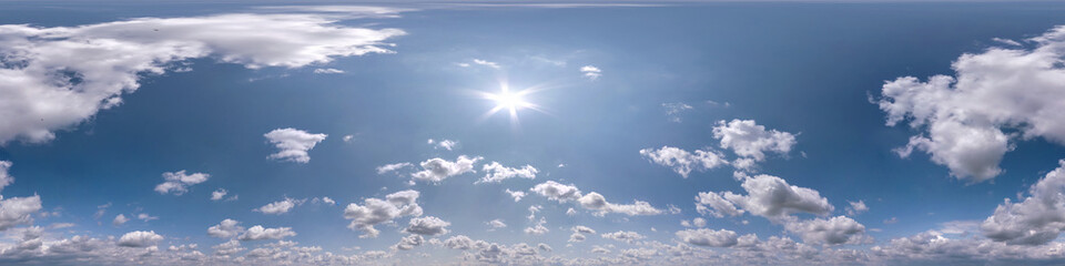 blue sky hdri 360 panorama with white beautiful clouds. Seamless panorama with zenith for use in 3d...