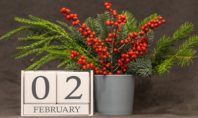 Memory and important date February 2, desk calendar - winter season.