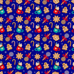 Pattern of traditional Christmas sweets. vector illustration 